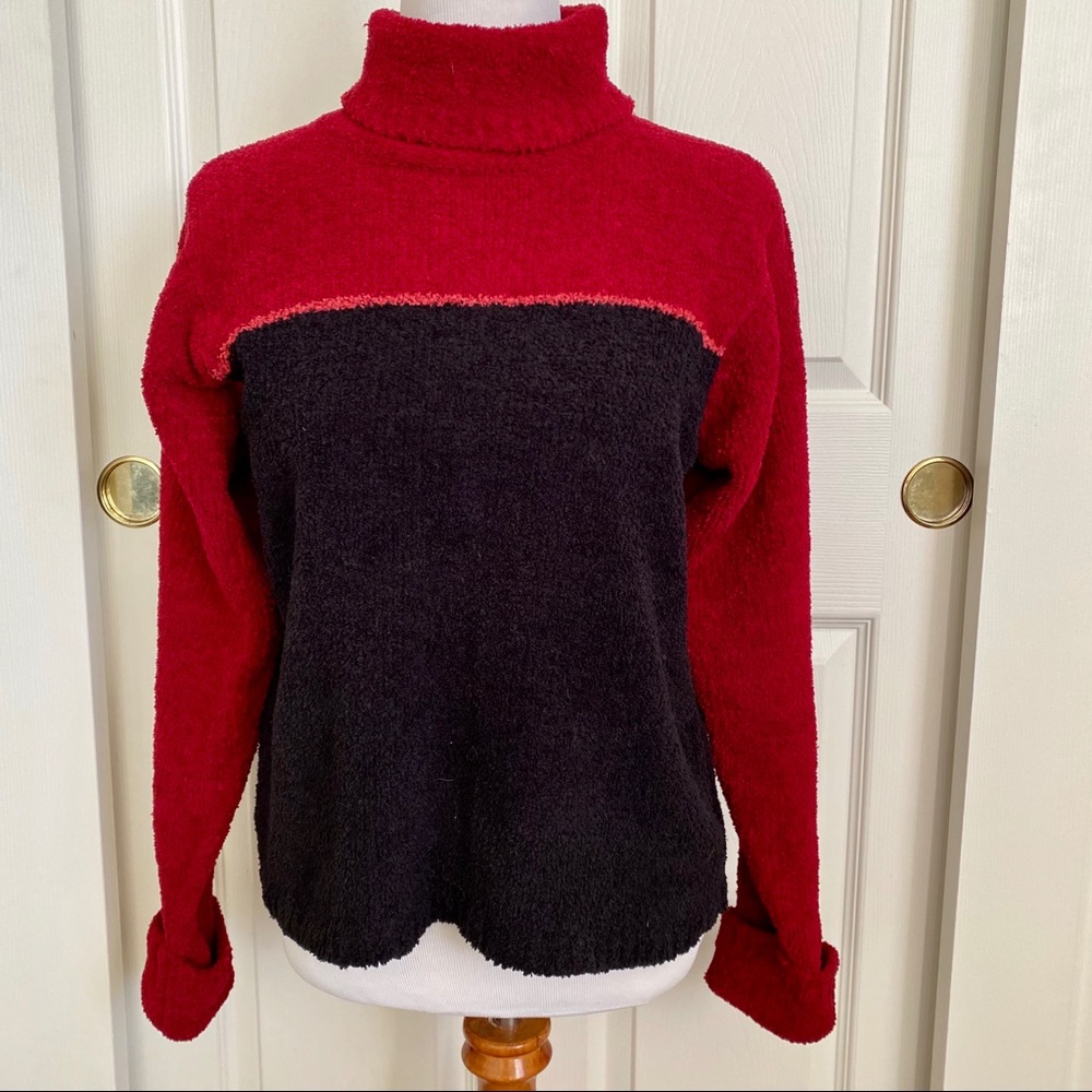 Vintage Columbia Y2K Gorpcore Red Black‎ Colorblock Fleece Turtleneck Pullover M